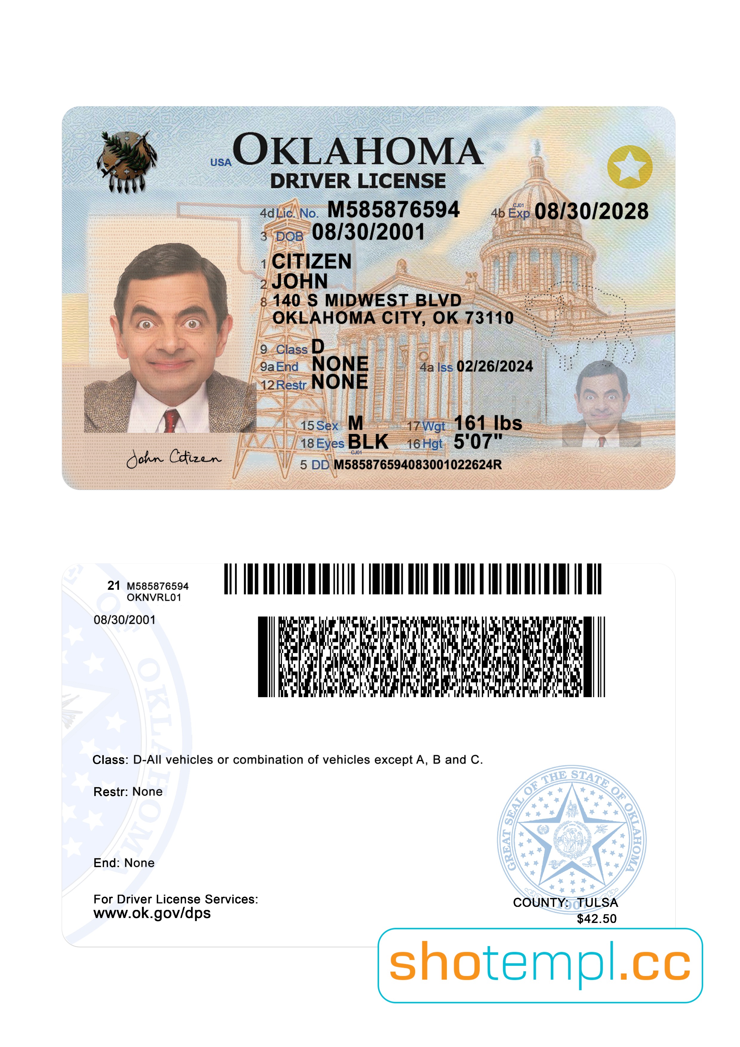 Oklahoma Driver License PSD Template V2